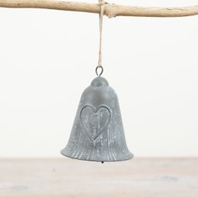 Introducing our charming traditional metal bell, featuring an embossed heart design and a rustic finish for added charac