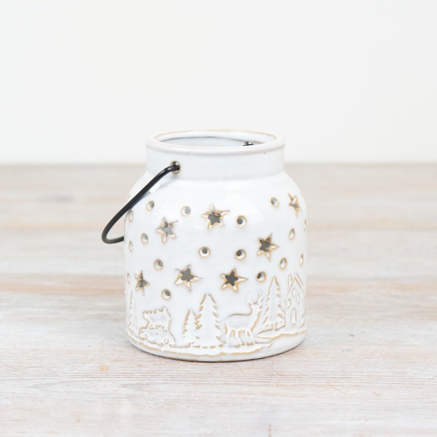 White Christmas Candle Lantern, 10cm 