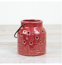 Add a touch of festive charm to the home with this classic red ceramic lantern. 