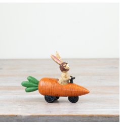 A colourful and quirky seasonal gift item featuring our popular Jasper rabbit in a carrot shaped racing car. 