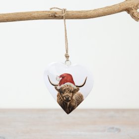 Heart Xmas Highland Cow Hanger, 8cm 
