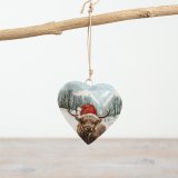 Xmas Highland Cow Heart Hangers, 8cm 