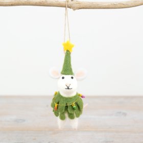 Spread cheer with an adorable felt mouse dressed as a Christmas tree