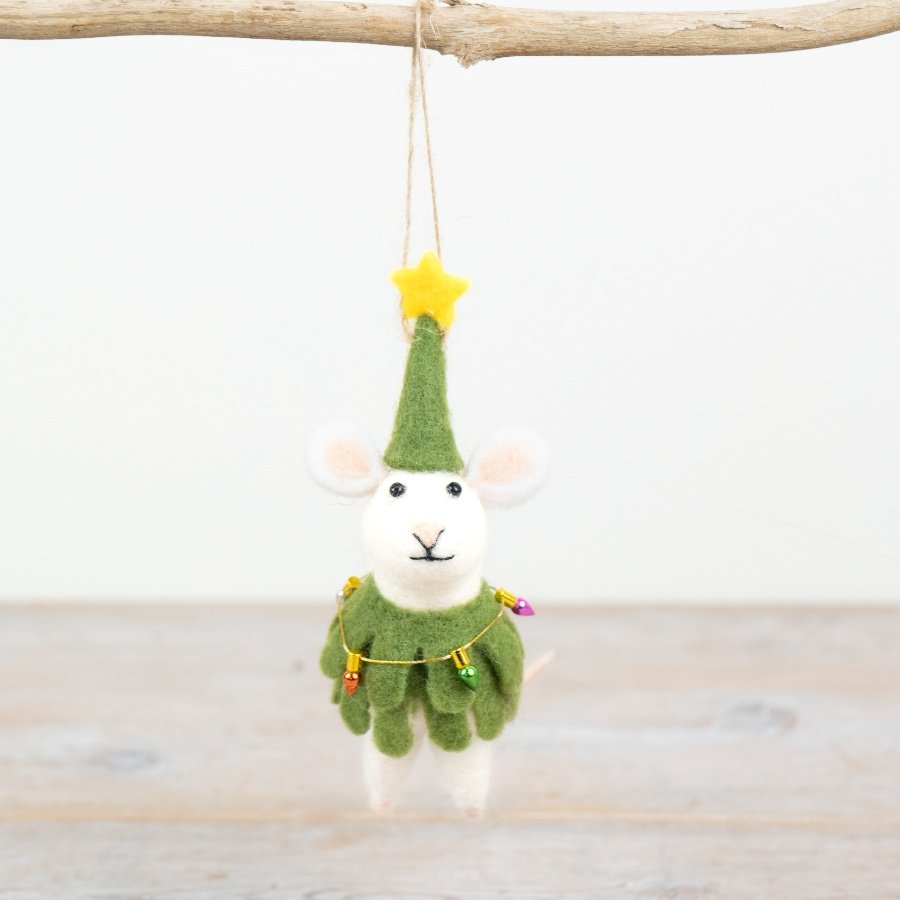 Spread cheer with an adorable felt mouse dressed as a Christmas tree
