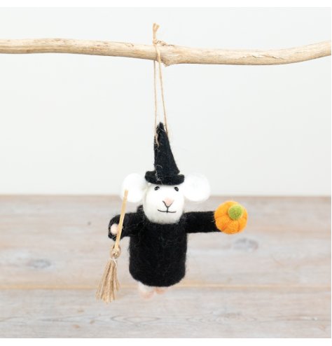 Bring a touch of magical charm to your autumnal display with this delightful felt witch mouse
