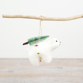 White Bear with Tree Deco, 11cm 