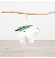Christmas Felt Polar Bear Decoration, 11cm 