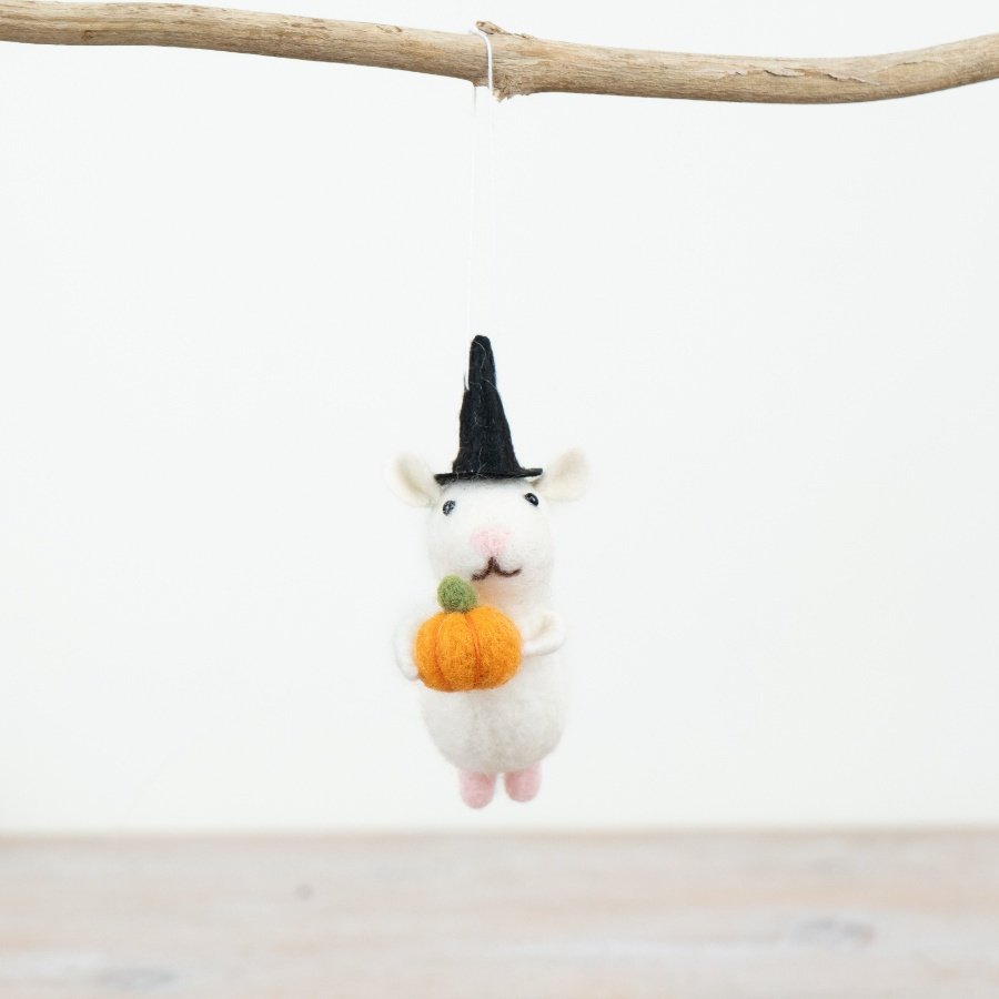 Mouse w Pumpkin Hanger, 11cm 