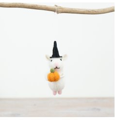 Fet Hanging Mouse w Pumpkin, 11cm 