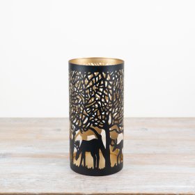 Introducing our elegant iron candle holder, adorned with a charming woodland cut-out design