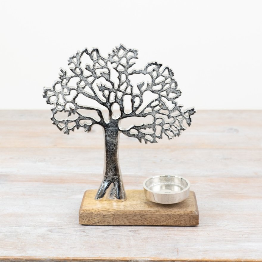 Aluminium Tree Candle Holder, 26cm 