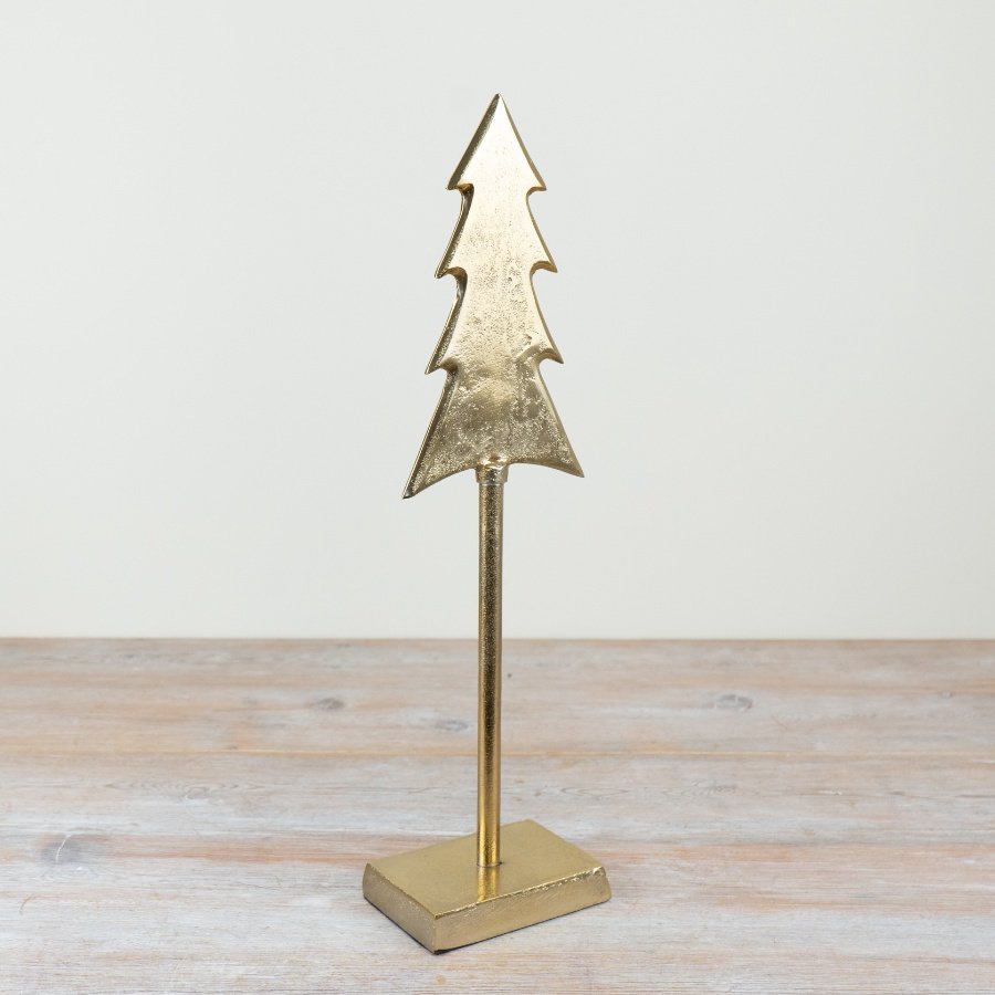 Bring a touch of rustic elegance to any home this holiday season with our exquisite tall gold metal tree on a stand.