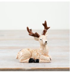 Glazed Laying Deer Ornament, 11.8cm 