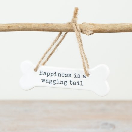 "Happiness is a wagging tail" Bone Hanger, 11.4cm 
