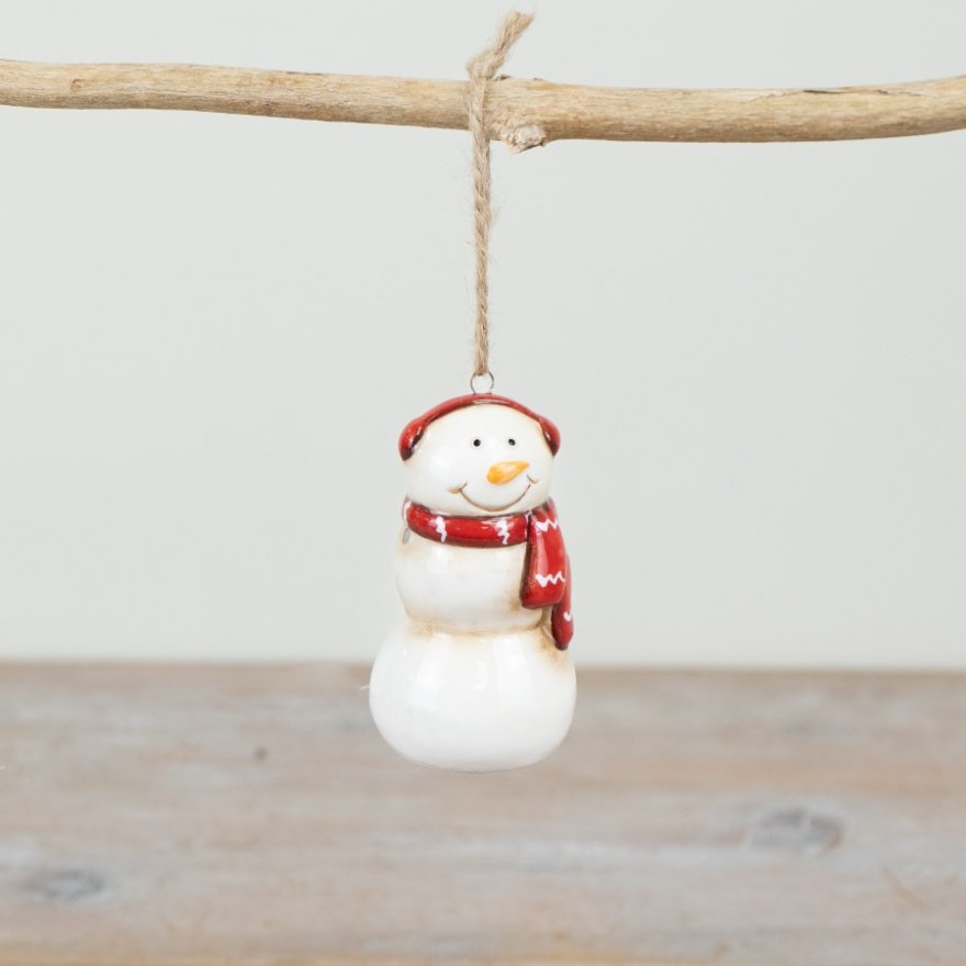 Hanging White Snowman Deco, 8cm 