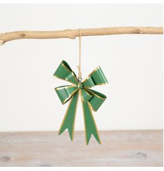 Stunning hanging tree bow decoration in vibrant green color adds a festive touch to any space.