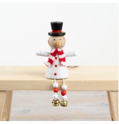 Wood Snowman Deco, 10.5cm 