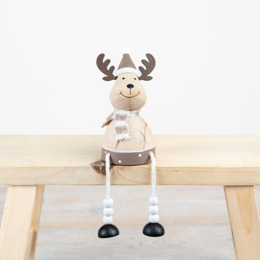 11cm Wooden Reindeer Sitter