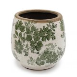 Add a touch of woodland charm with this green floral stoneware planter