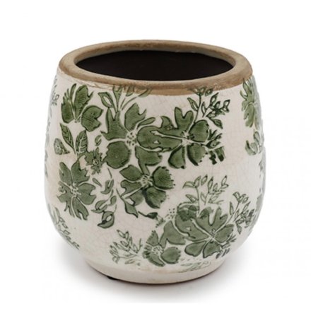 Green Floral Planter, 16cm 