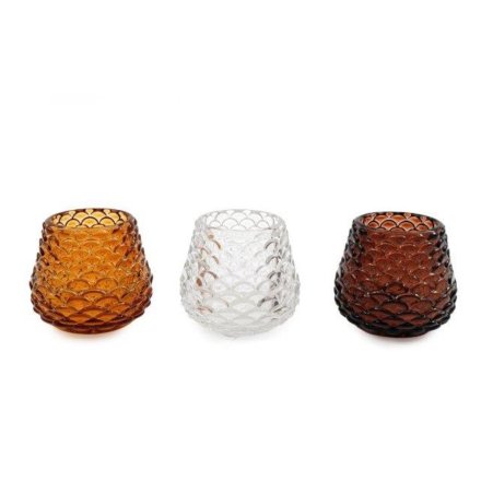3/A Pinecone Glass Candle Holder, 6.5cm 