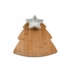 26cm Tree Serving Board With Bowl & Cheese Knife