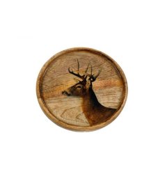 Round Wood Deer Plate, 20cm 