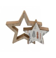 Wooden Star W/ Tree Print 12cm
