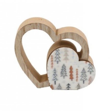 Linked Heart Deco With Tree Print, 10cm 
