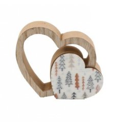 Linked Heart Deco With Tree Print, 10cm 