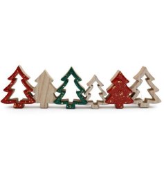 Xmas Trees In A Row Deco, 30cm 