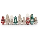 Wooden Christmas Tree Row Deco, 30cm 