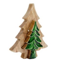 Green Wooden Tree Decoration 24cm