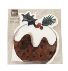 Pk12 Christmas Pudding Napkins, 17cm 