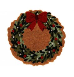 Festive Round Wreath Doormat 50cm