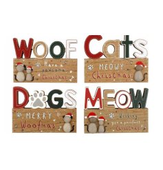 Xmas Cat & Dog Pebble Sign