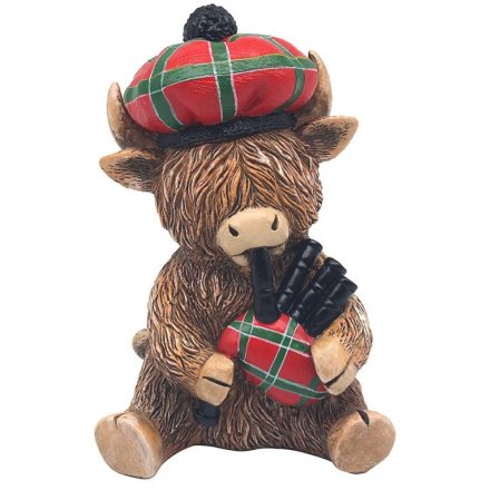 Highland Cow Pipe Piper Ornament, 12cm  