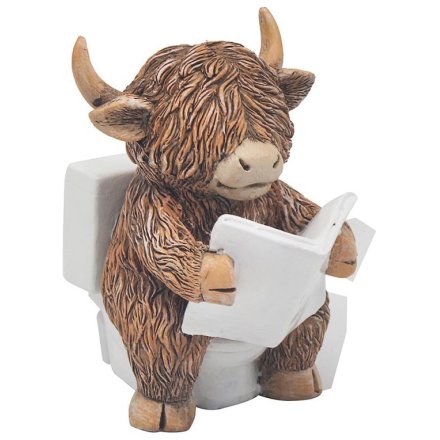 Highland Cow Reading Figure, 14cm
