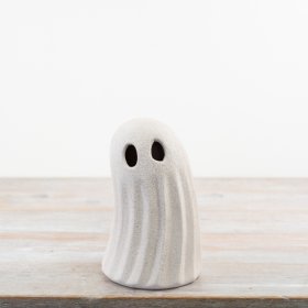 Add a playful touch to your decor with this white standing ghost figurine. Perfect for Halloween or year-round fun.