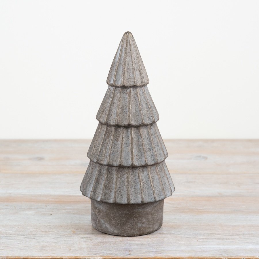 Elevate your holiday decor with our tall, grey tiered tree ornament.