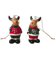 Red Green Reindeer Tree Decoration,7.8cm