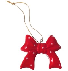 A charming tree decoration in a bow design made up from gorgeous red and pink hues.
