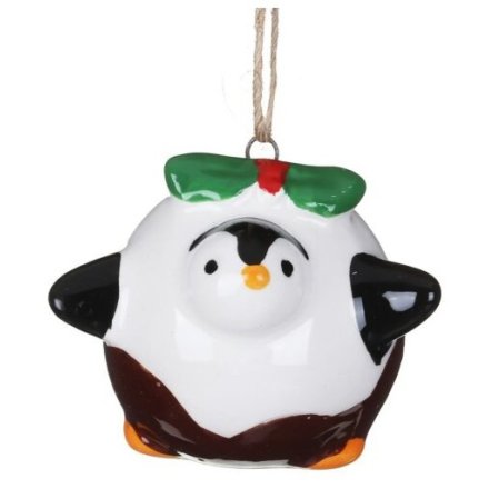 Festive Penguin Christmas Ornament - Adorable penguin dressed as a pudding for a charming touch to your holiday decor.