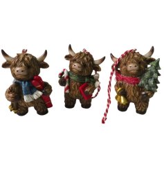 3/A Highland Cow Tree Decoration, 9cm