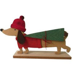 Christmas Dog w Tree Deco, 26cm 