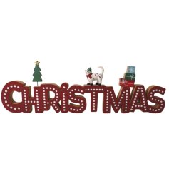 Xmas Sign w Cat & Tree, 39cm 