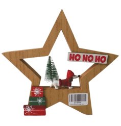 Wooden Star Deco With Dog, 22cm 