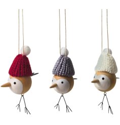 3/A Wooden Hanging Bird Deco, 9cm 