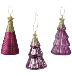 3/A Purple & Pink Glass Tree Hanger, 11cm 