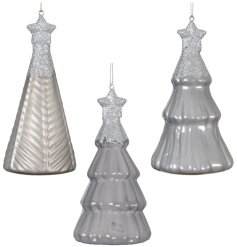 3/A Silver Glitter Tree Deco, 12.6cm 